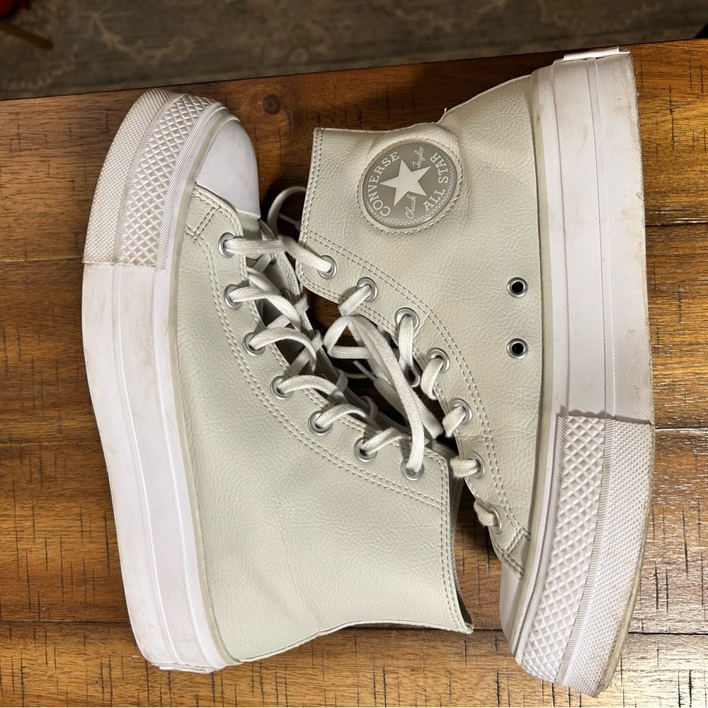 Converse High-Top Sneakers in Light Gray and White